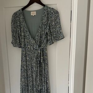 Sezane blue floral maxi wrap dress